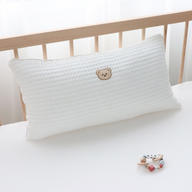 ins pure cotton embroidered bear bedside pillow baby comfort pillow removable and washable core - My Baby Lounge