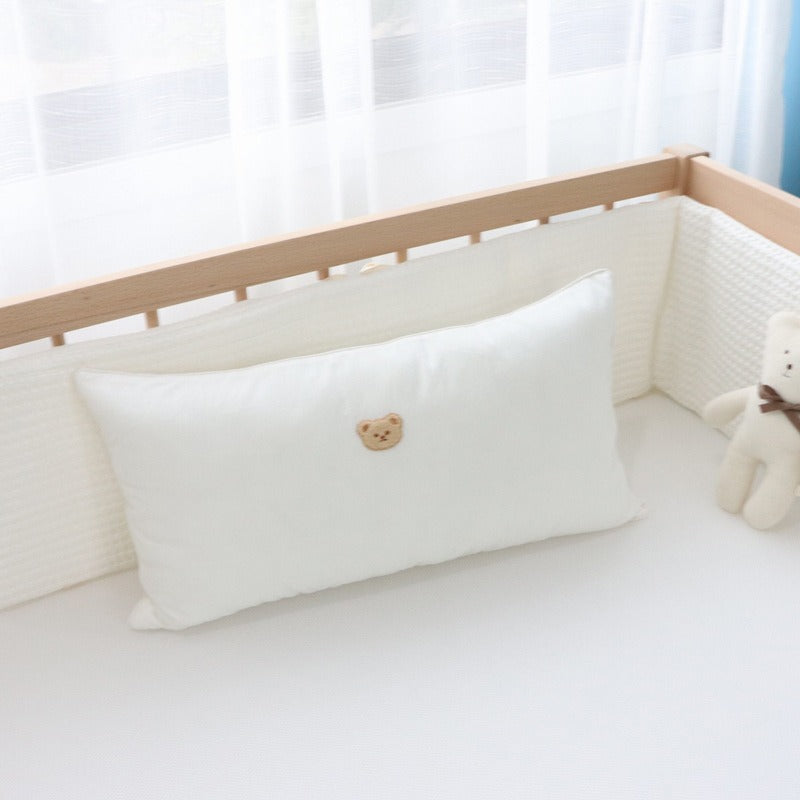 ins pure cotton embroidered bear bedside pillow baby comfort pillow removable and washable core - My Baby Lounge