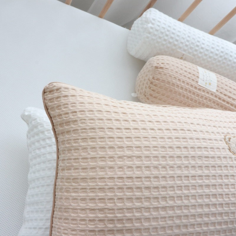 ins pure cotton embroidered bear bedside pillow baby comfort pillow removable and washable core - My Baby Lounge