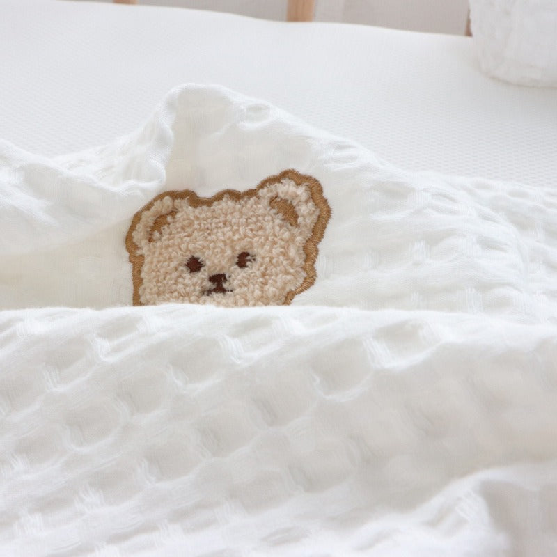 ins pure cotton embroidered bear bedside pillow baby comfort pillow removable and washable core - My Baby Lounge