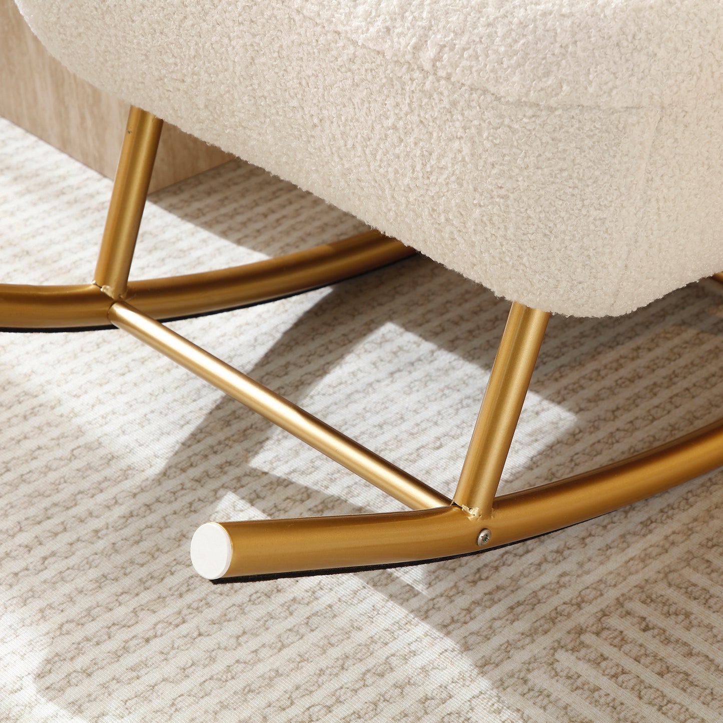 Modern Sherpa Fabric Nursery Rocking Chair,Accent Upholstered Rocker Glider Chair for Baby and Kids,Comfy Armchair with Gold Metal Frame,Leisure Sofa Chair for Nursery/Bedroom/Living Room/Office,Beige - My Baby Lounge