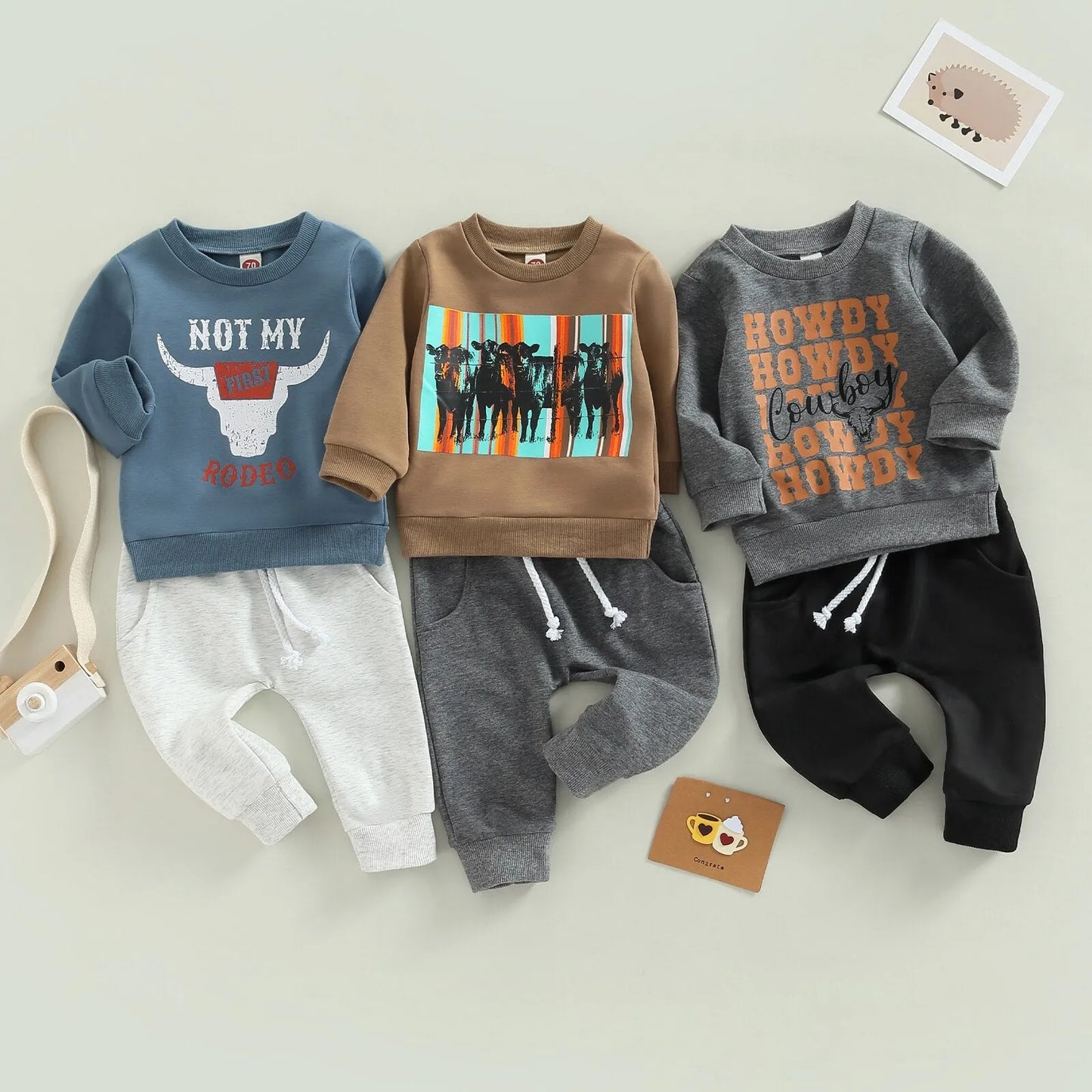 Cow Head Print Baby Outfit Sets