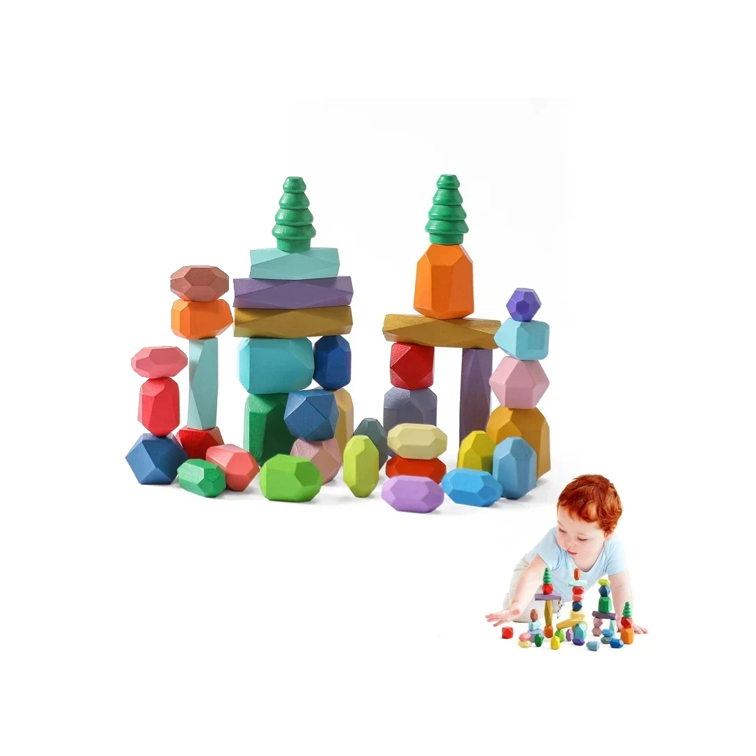 Wood Rainbow Stacking Stones For Child Development - My Baby Lounge