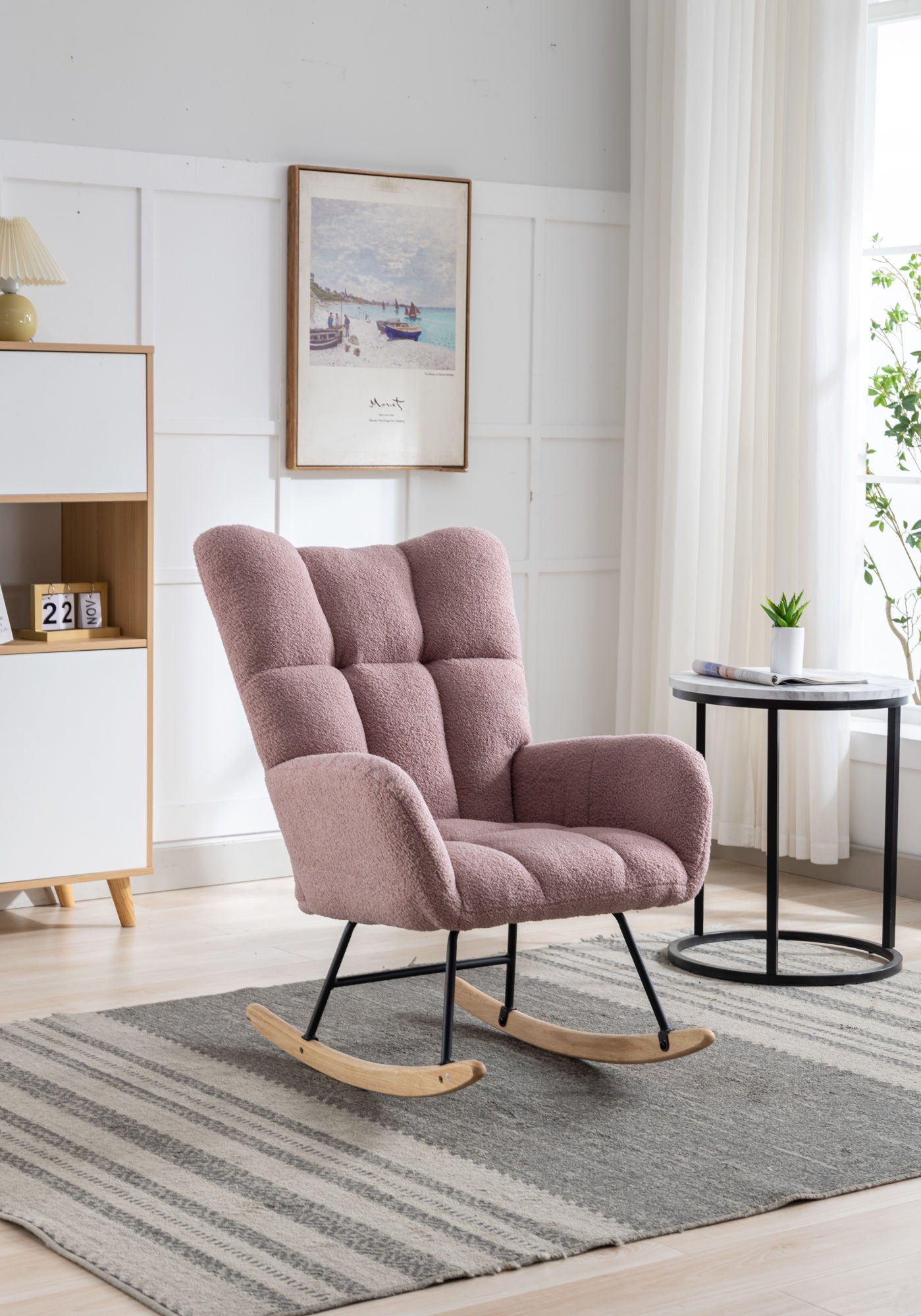 Soft Teddy Velvet Fabric Rocking Chair