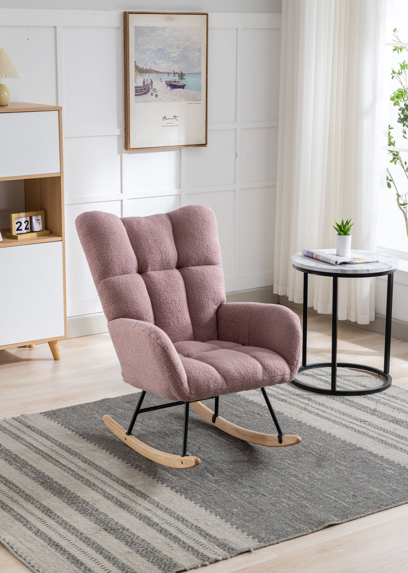 Soft Teddy Velvet Fabric Rocking Chair