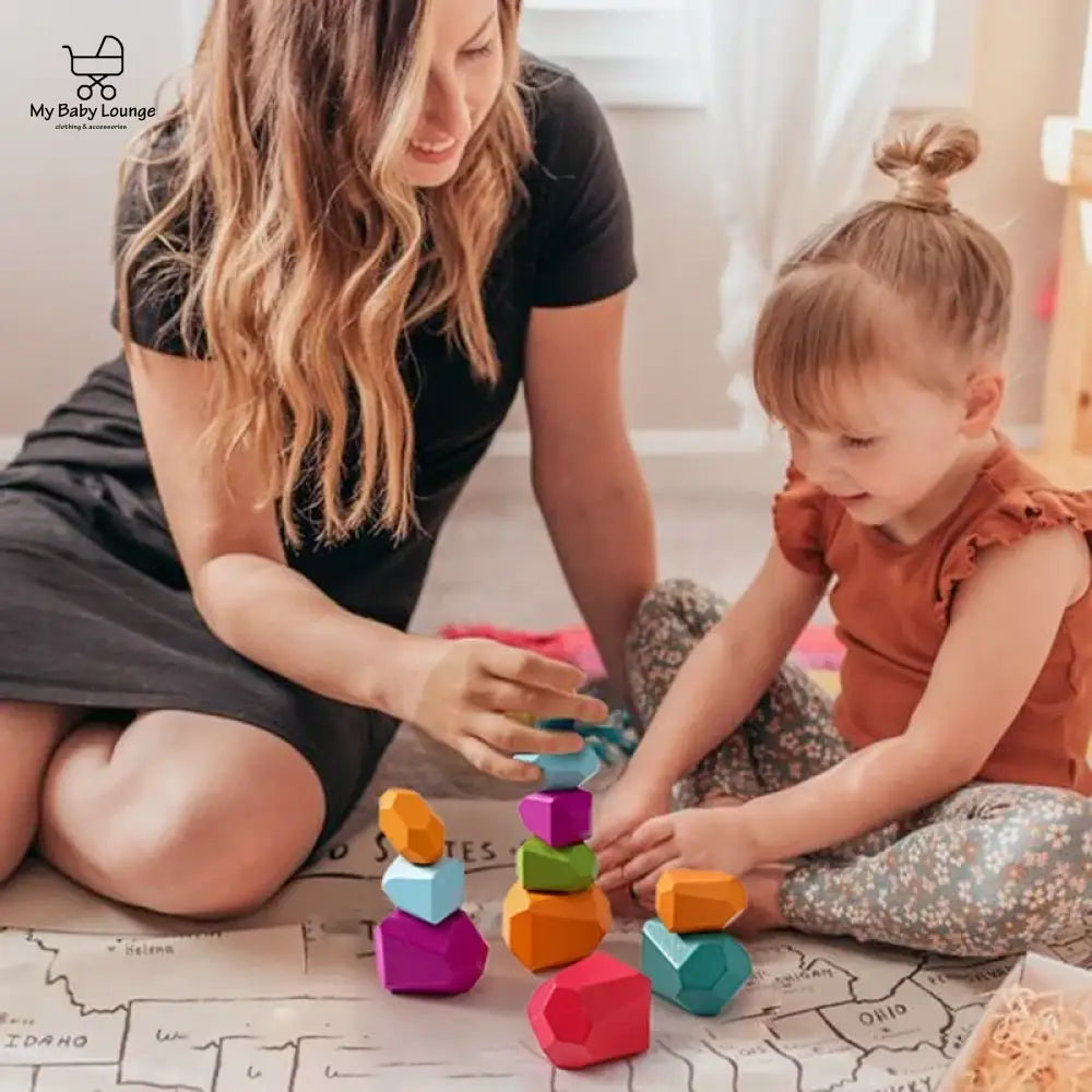 Wood Rainbow Stacking Stones For Child Development