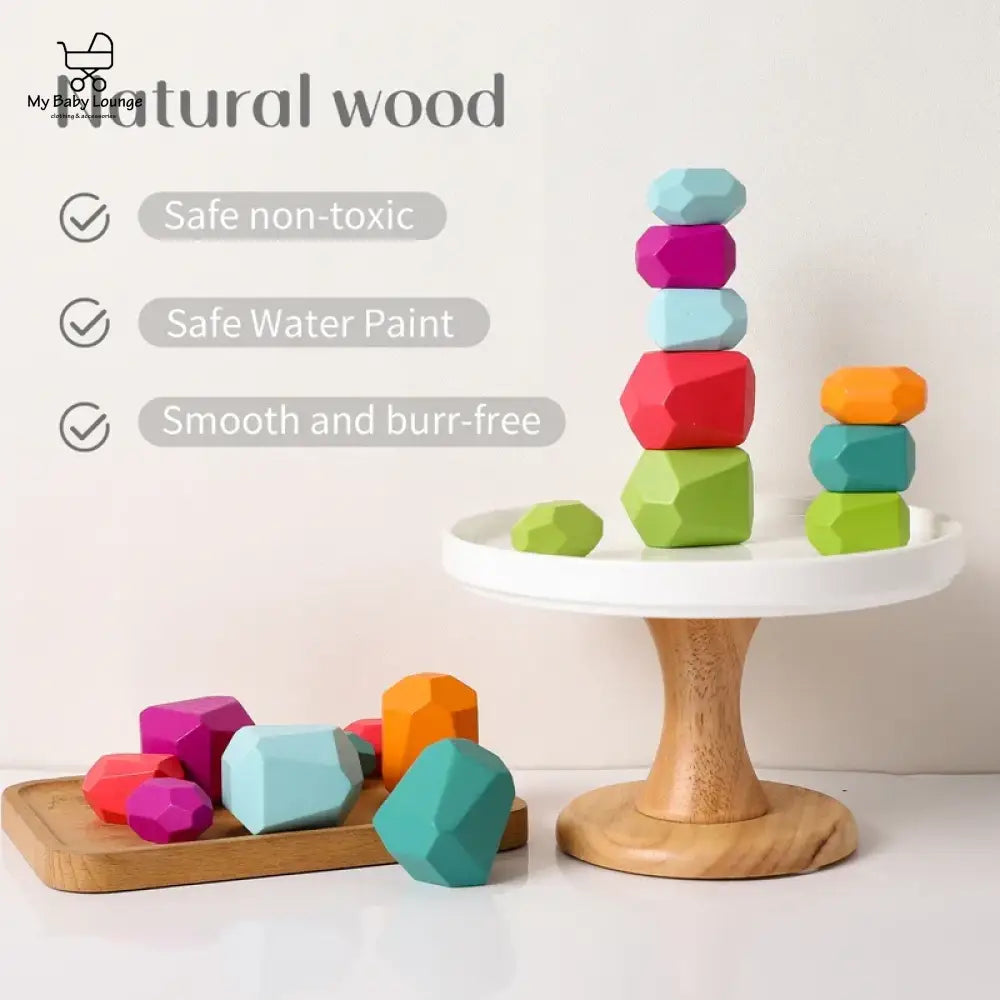 Wood Rainbow Stacking Stones For Child Development