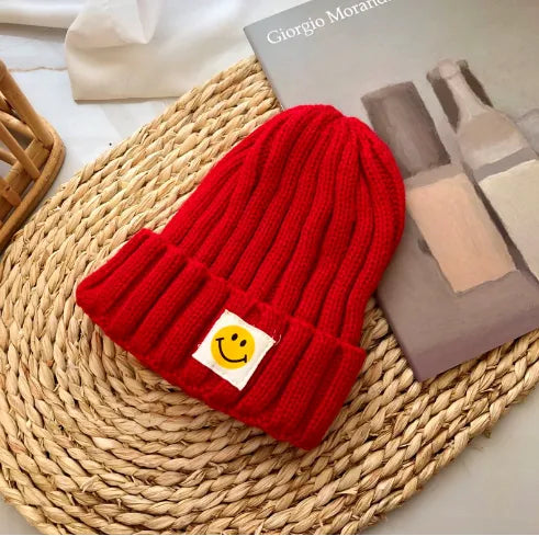 Baby Ribbed Knit Smile Face Beanie