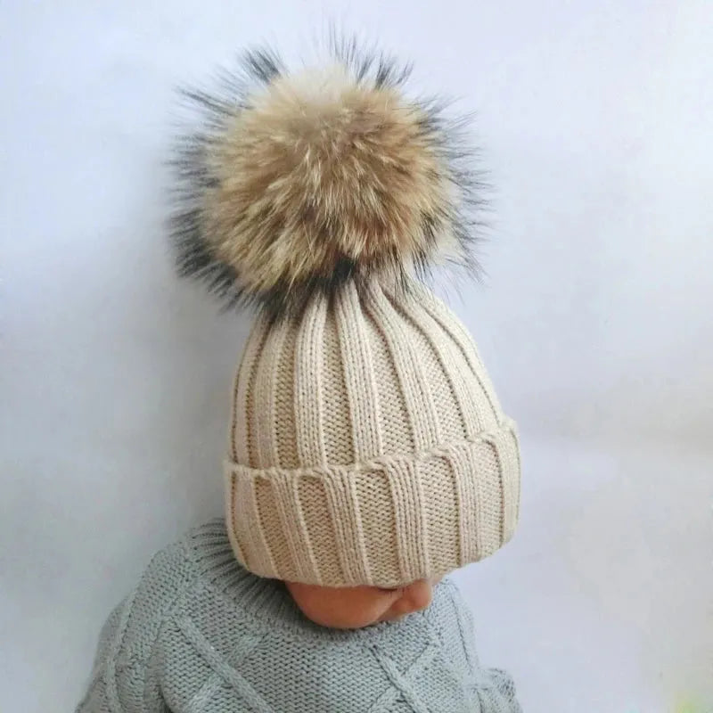 Children Winter Pompom Beanie + Hat Scarf