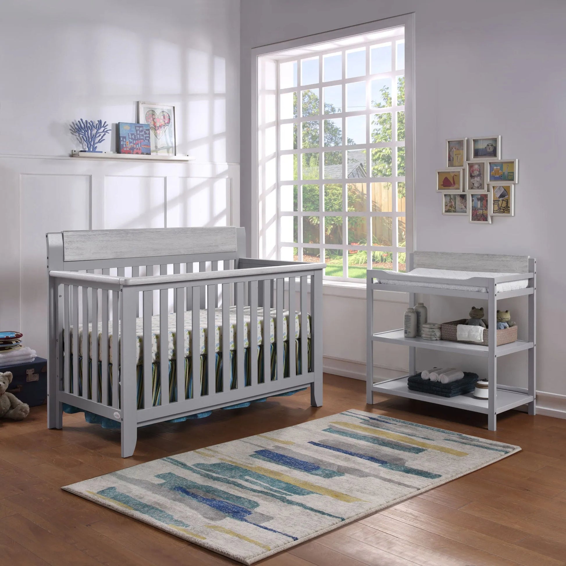 gray crib nursery